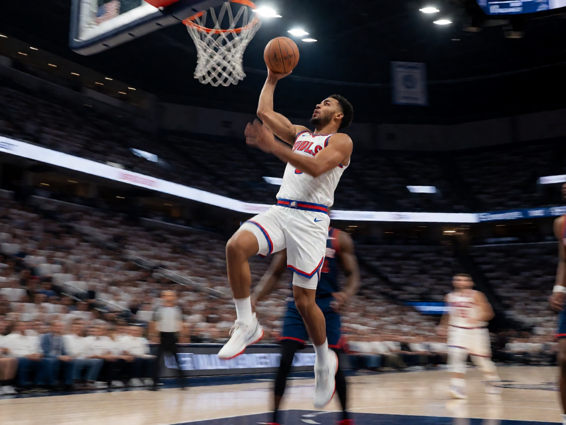 NBA季后赛激烈对抗，球员突破上篮精彩画面