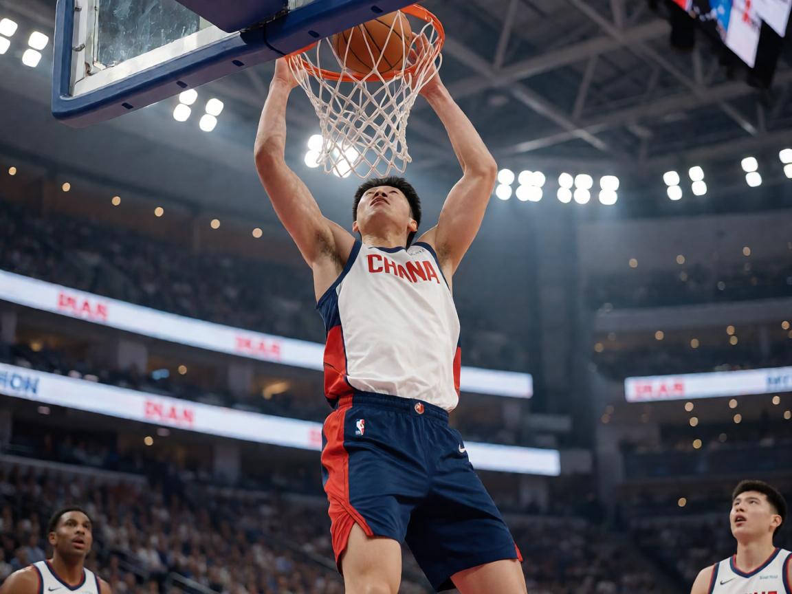 NBA篮球比赛现场，球员扣篮精彩瞬间